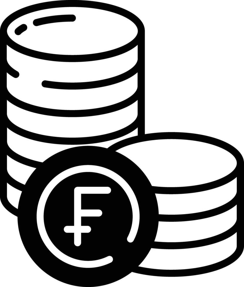 Swiss Franc coin glyph and line vector illustration