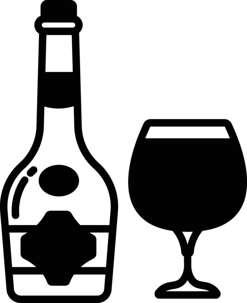 Brandy Glass and Bottle glyph and line vector illustration