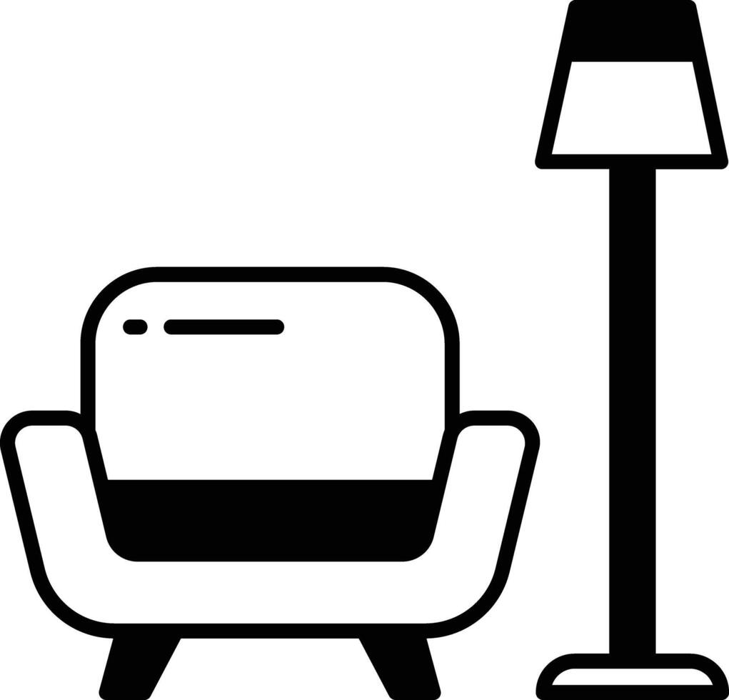 sofá asiento glifo y línea vector ilustración