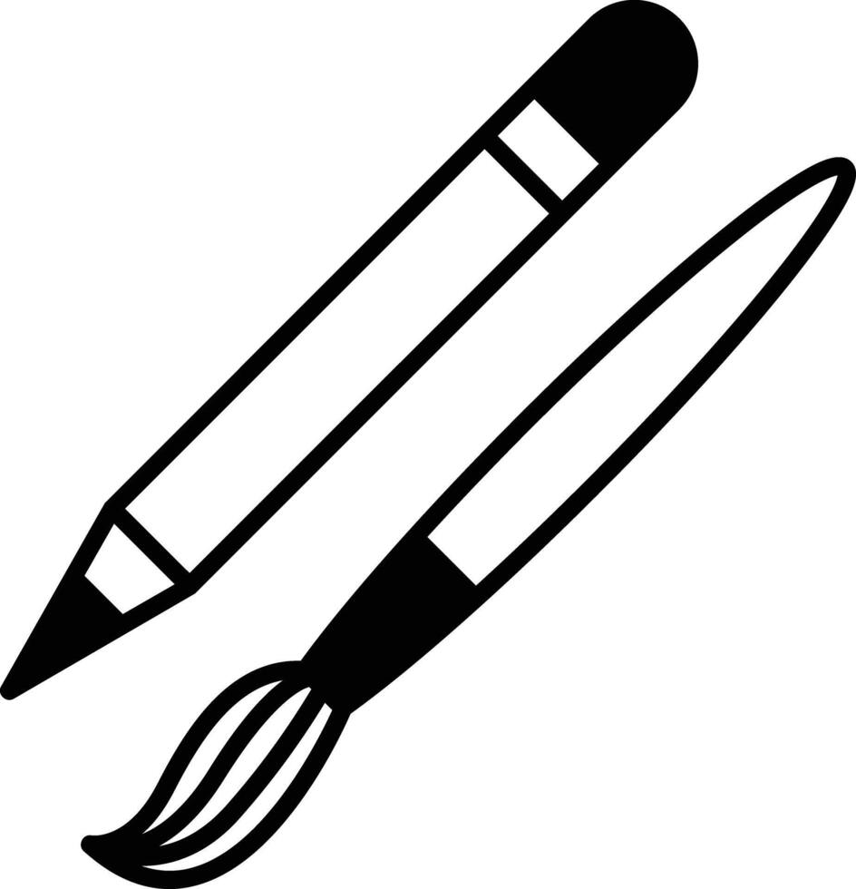 pencil and brush glyph and line vector illustration