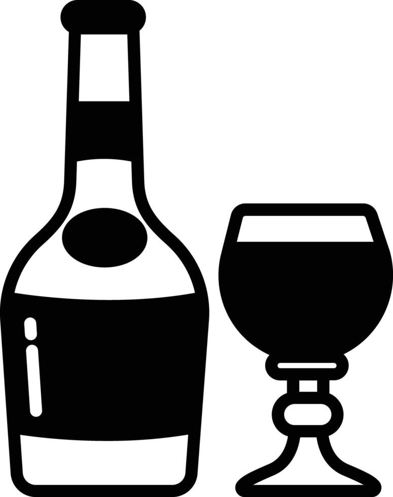 Cognac Glass and Bottle glyph and line vector illustration