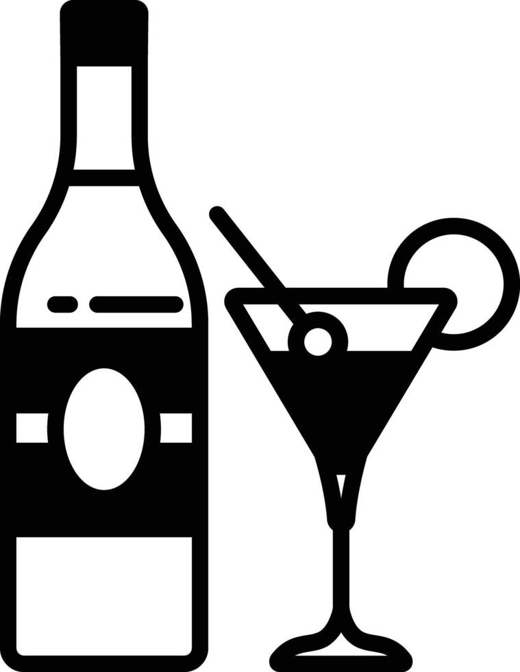 Martini Glass and Bottle glyph and line vector illustration