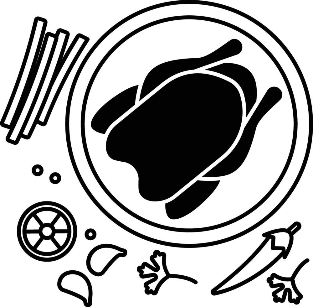 Herb Baked Chicken glyph and line vector illustration