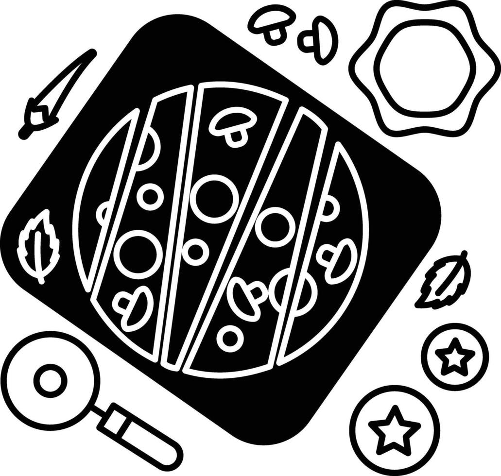 Tomato Focaccia glyph and line vector illustration