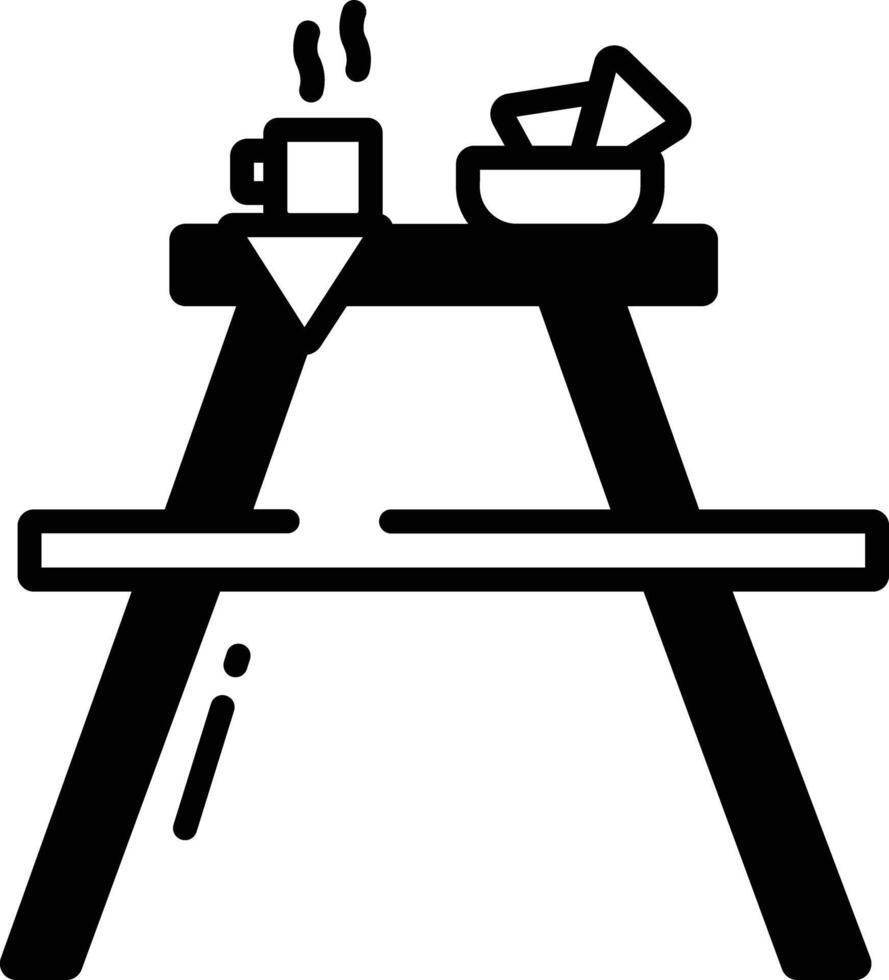 picnic table glyph and line vector illustration