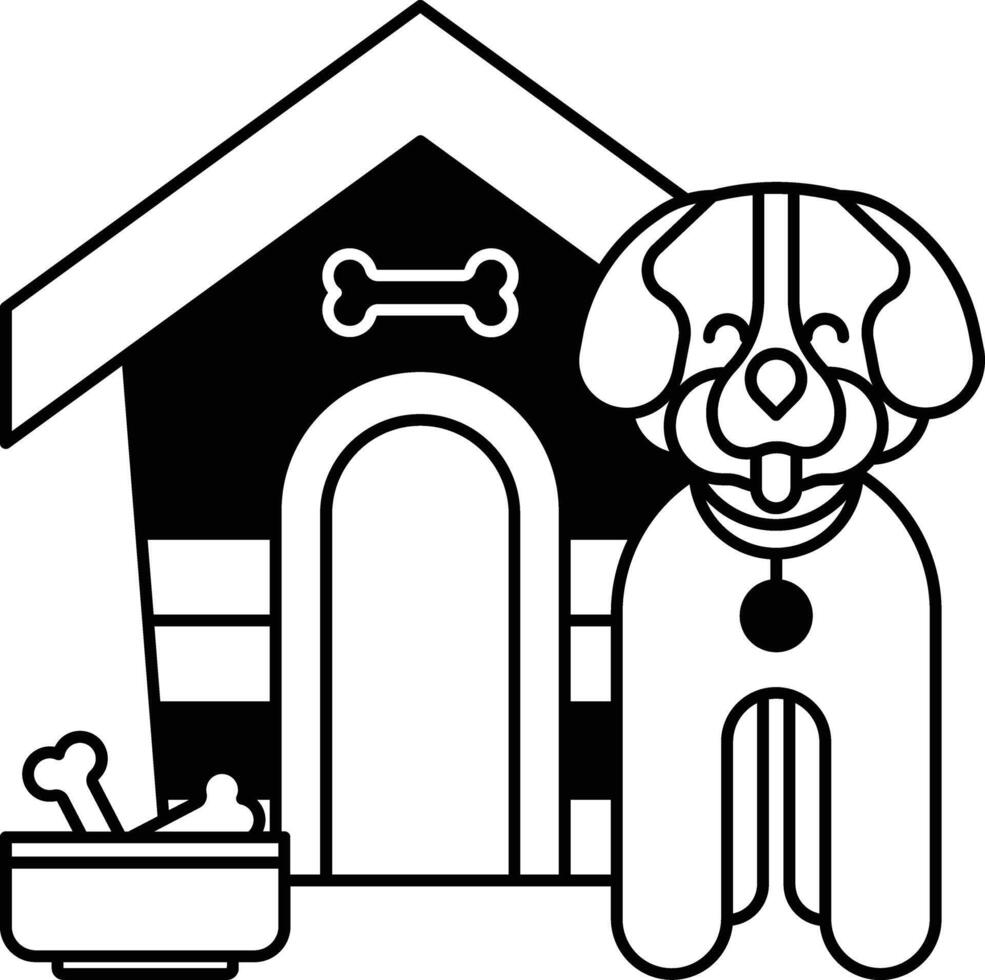 perro casa glifo y línea vector ilustración