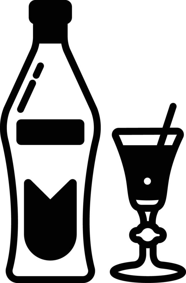 Vermouth Glass and Bottle glyph and line vector illustration