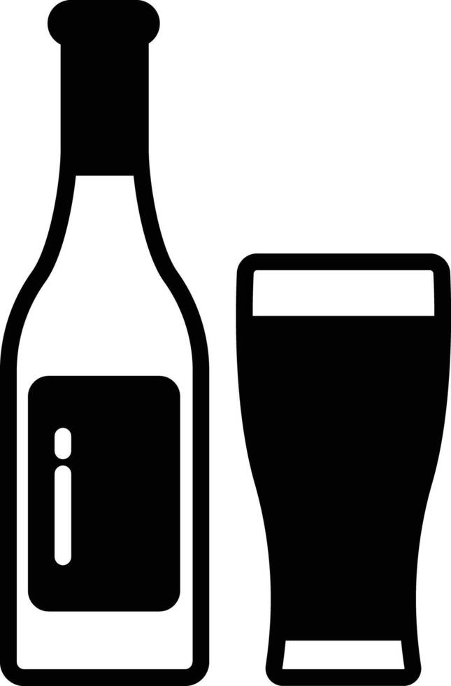 Wheat beer Glass and Bottle glyph and line vector illustration