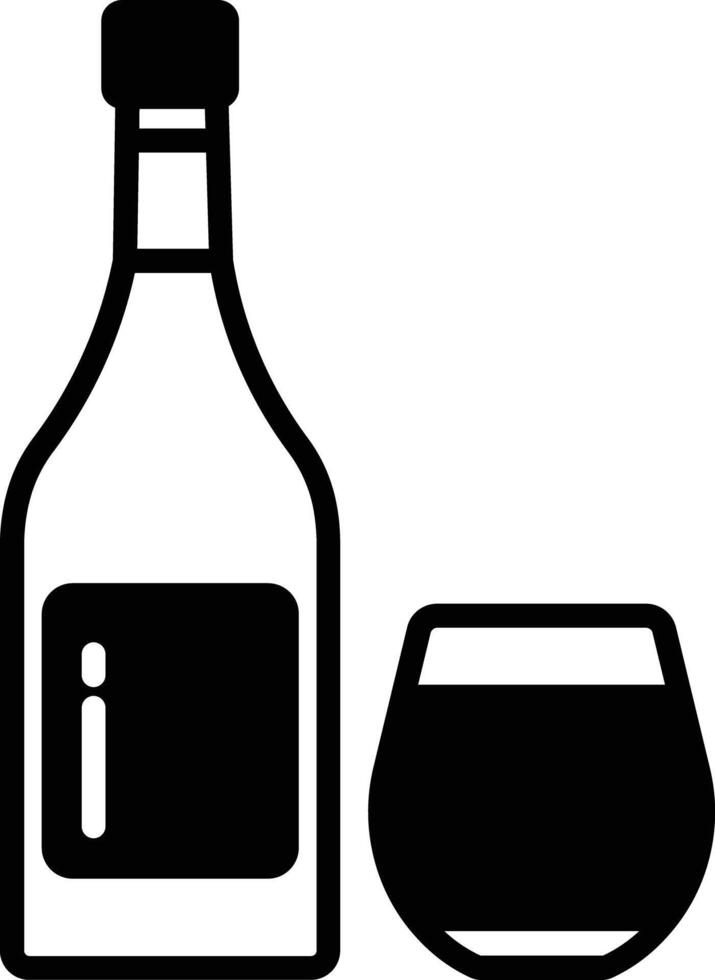 brandy vaso y botella glifo y línea vector ilustración