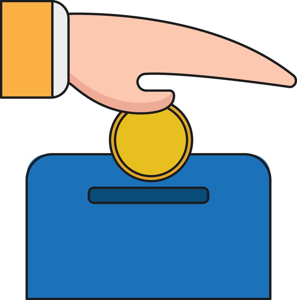 hand inserting coin in a box icon over white background colorful design vector illustration
