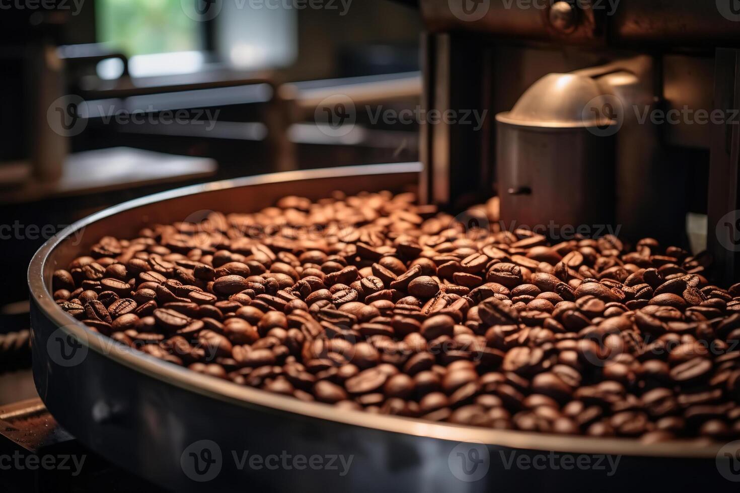 AI generated Brown coffee beans at the plant photo