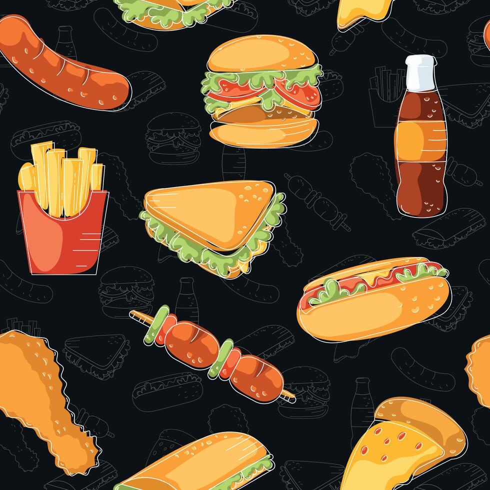 Fast food icon pattern Restaurant wallpaper Vector