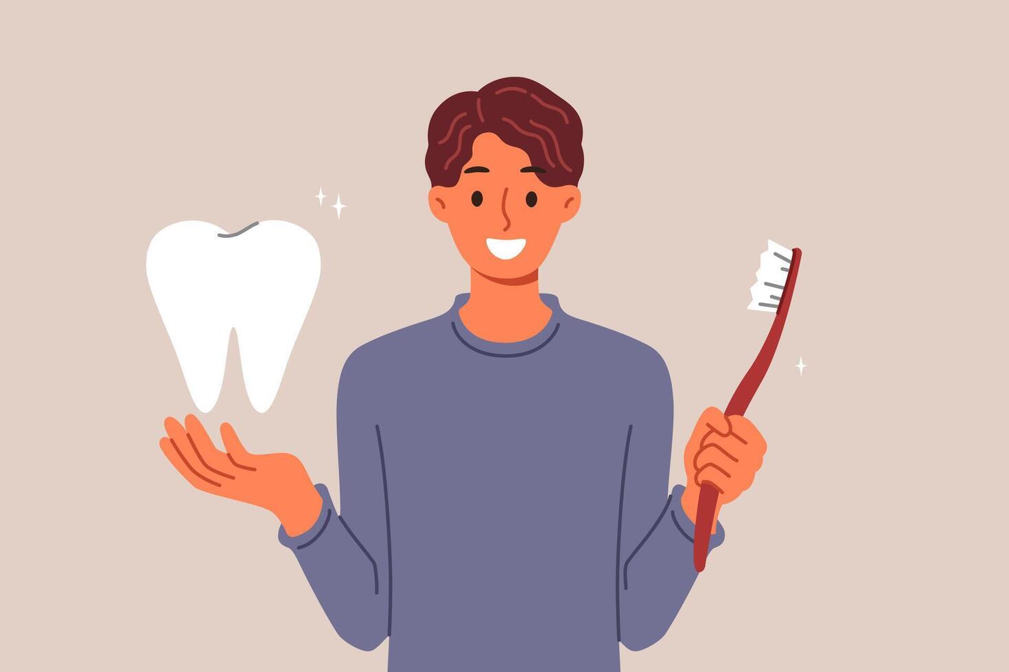 Man recommends brushing your teeth well using right toothbrush to prevent caries vector