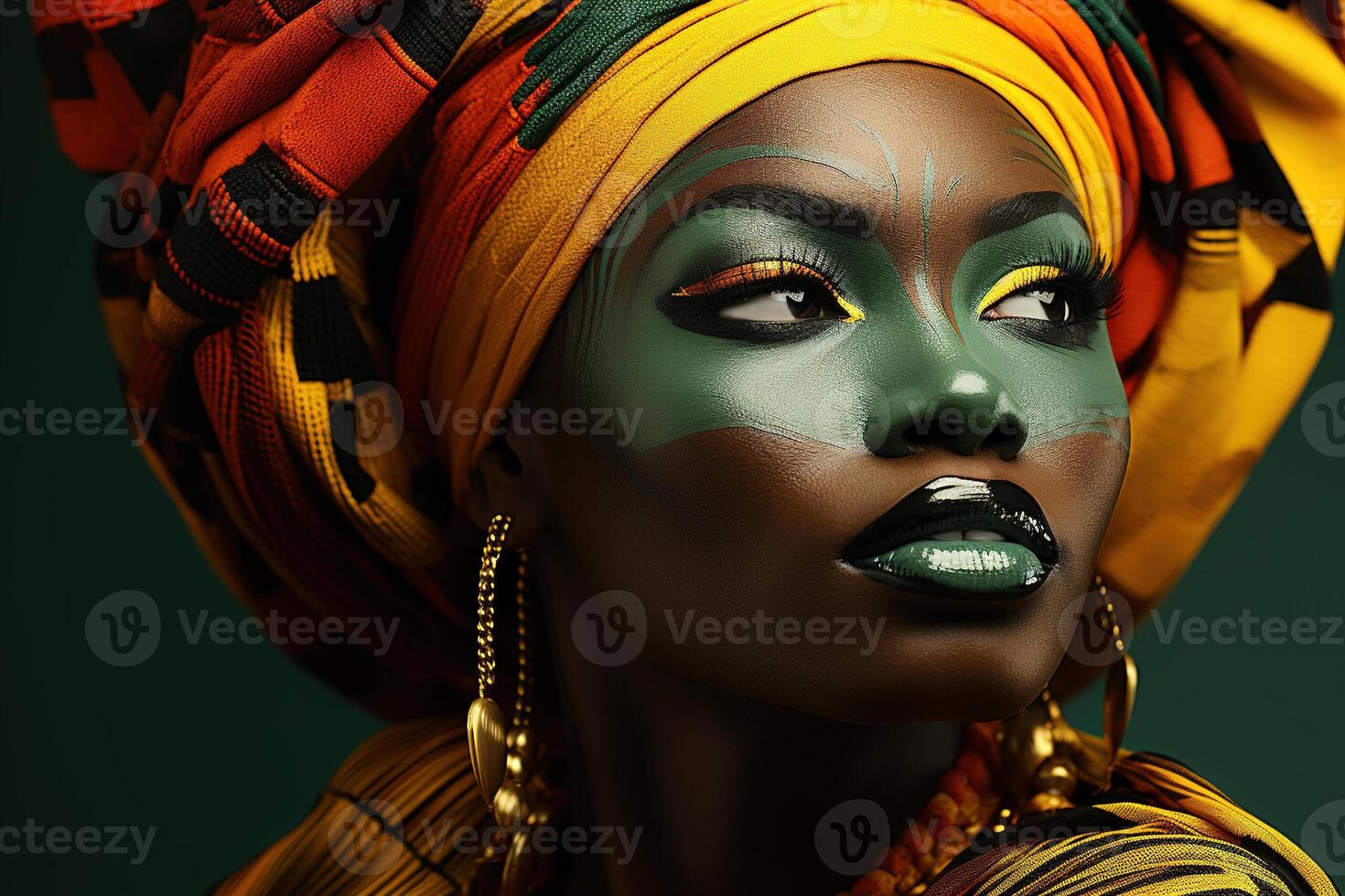 AI generated Black History Month concept, afro american traditional woman looking away photo