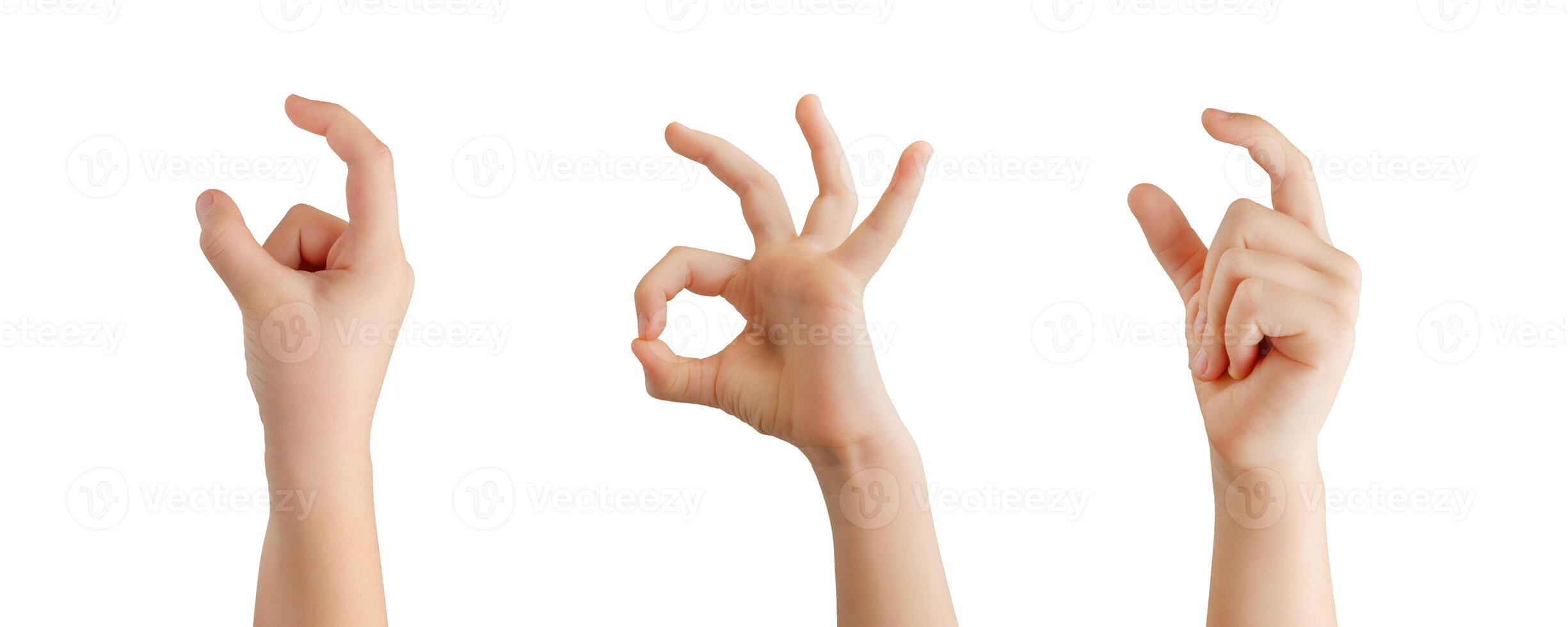 Isolated holding hands with two finger and good, perfect hand gestures on white background photo