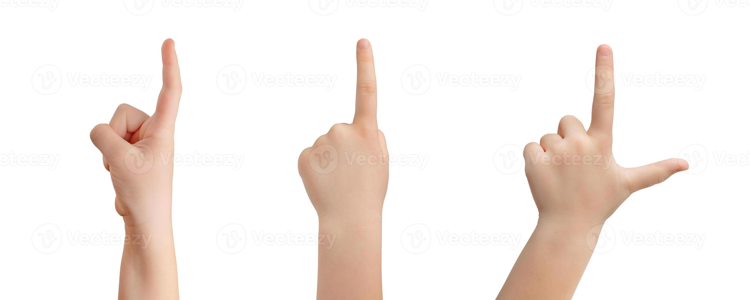 Isolated girl hands. Three hands with outstretched fingers on white background photo