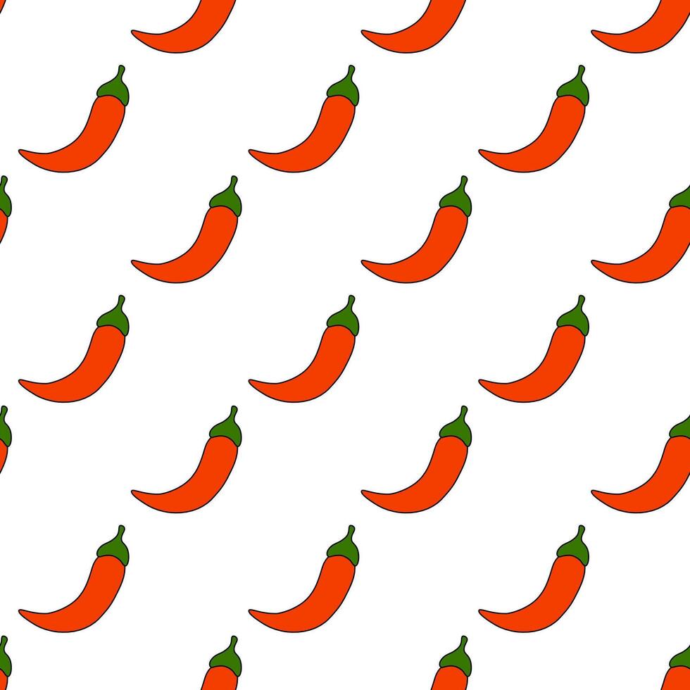 Red Chili Peppers seamless pattern. Spicy Food background. Kitchen wallpaper. Vector flat illustration.