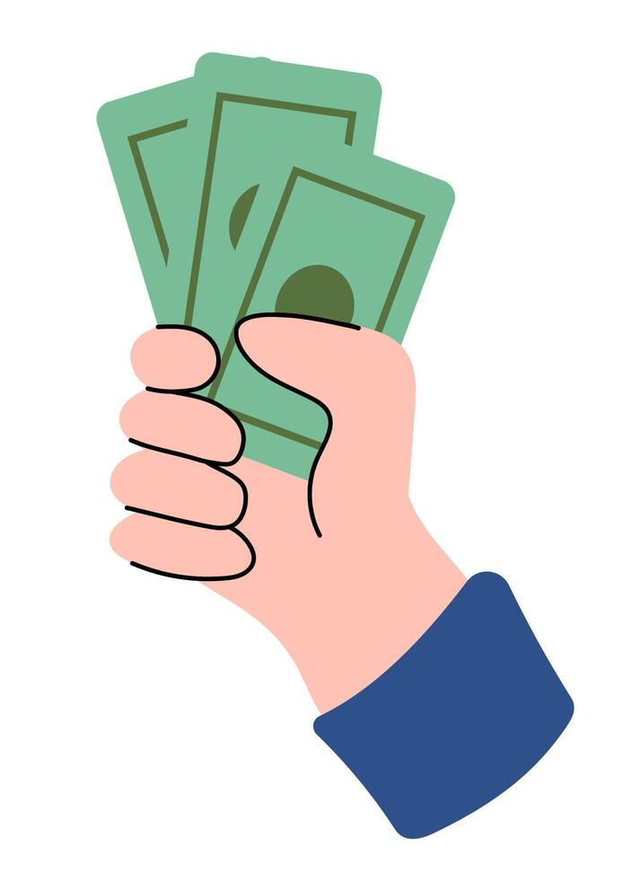 mano participación papel dinero. vector ilustración en plano estilo.