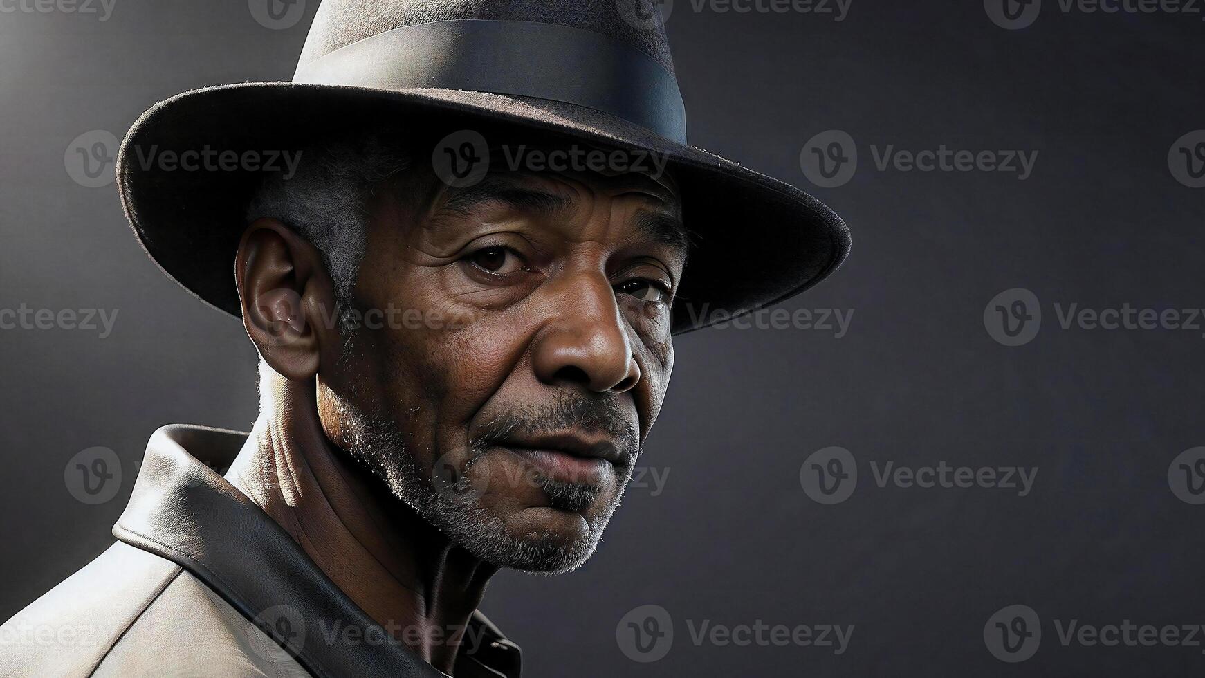 ai generado personas mayores personas retrato antiguo negro hombre con sombrero foto