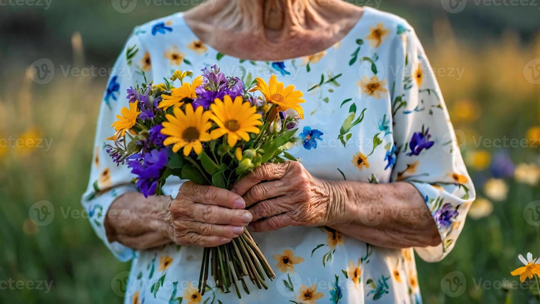 AI generated A Woman Holding A Bouquet Of Flowers. Mothers day concept photo