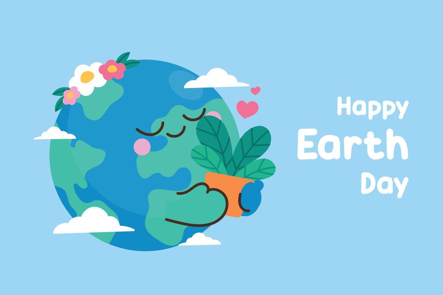 Happy Earth day concept background vector. Save the earth, globe, flower, earth hugging flower pot, cloud. Eco friendly illustration design for web, banner, campaign, social media post. vector