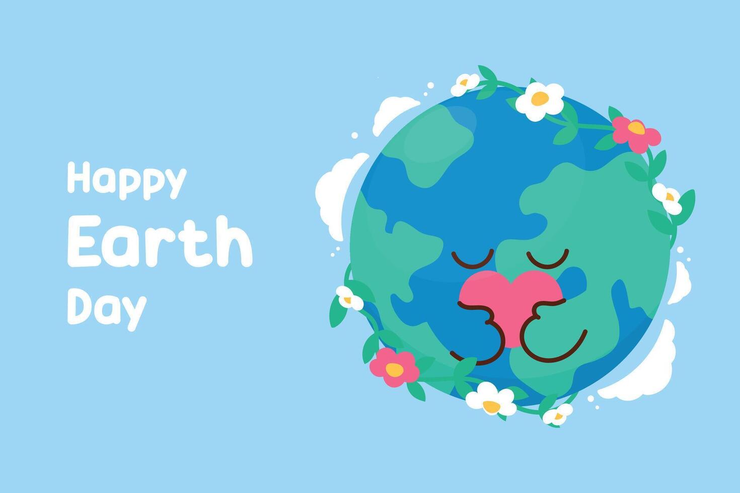 Happy Earth day concept background vector. Save the earth, globe, flower, earth hugging heart, cloud. Eco friendly illustration design for web, banner, campaign, social media post. vector