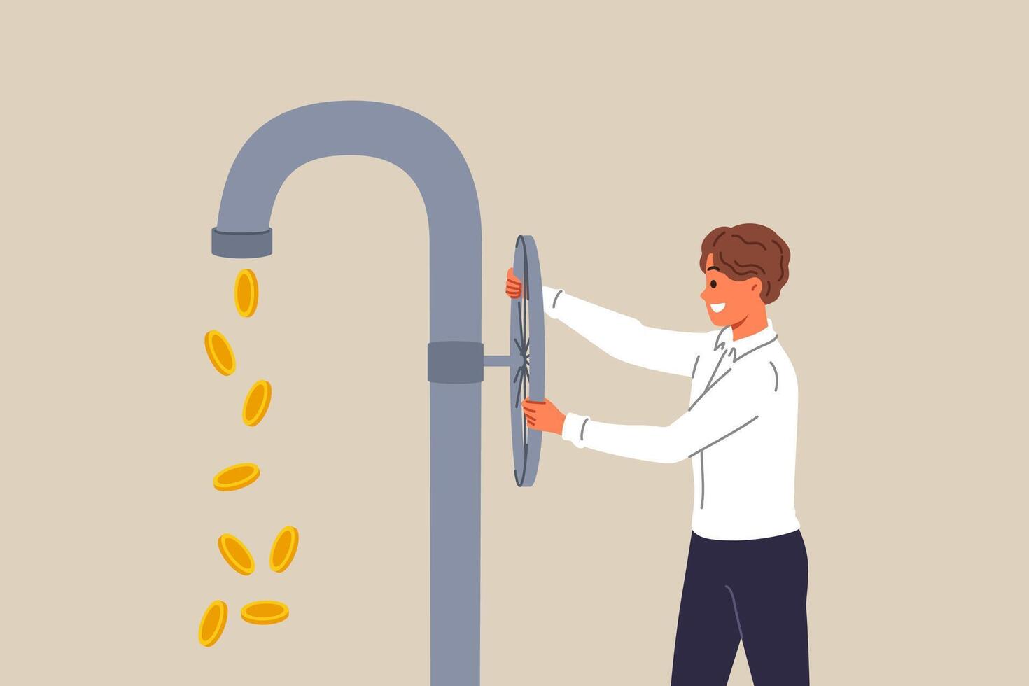 Cash flow for investor who opens tap with coins instead of water, obtained through investments vector