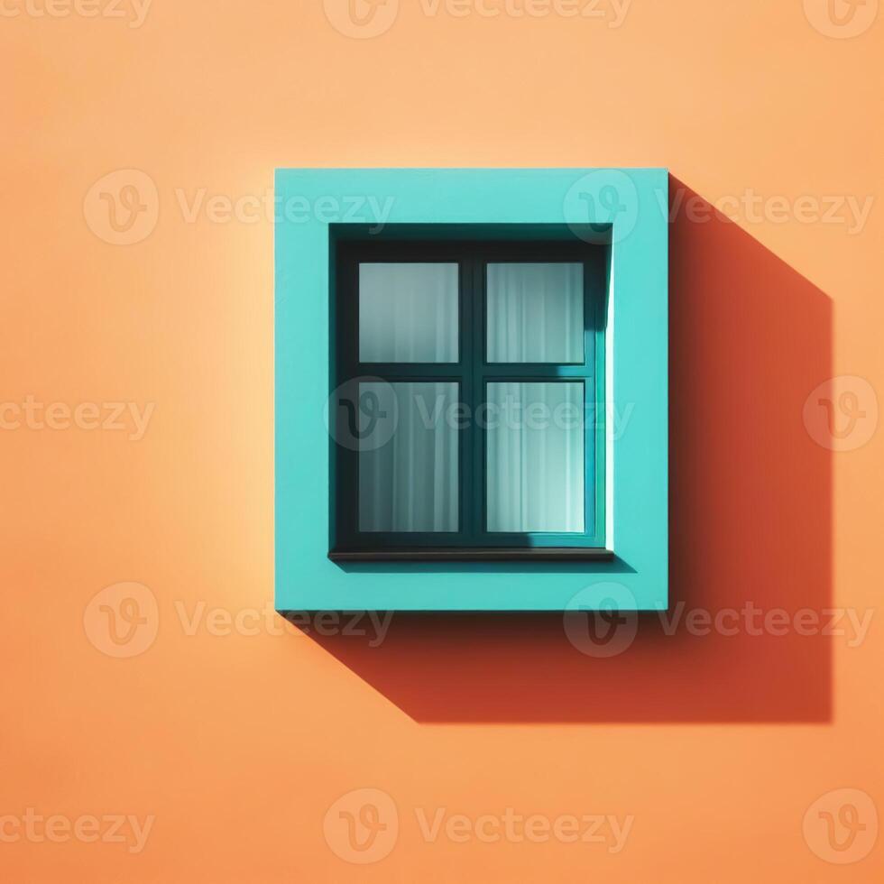 AI generated Minimalist detail of a window on the facade of a house. Color contrast. photo