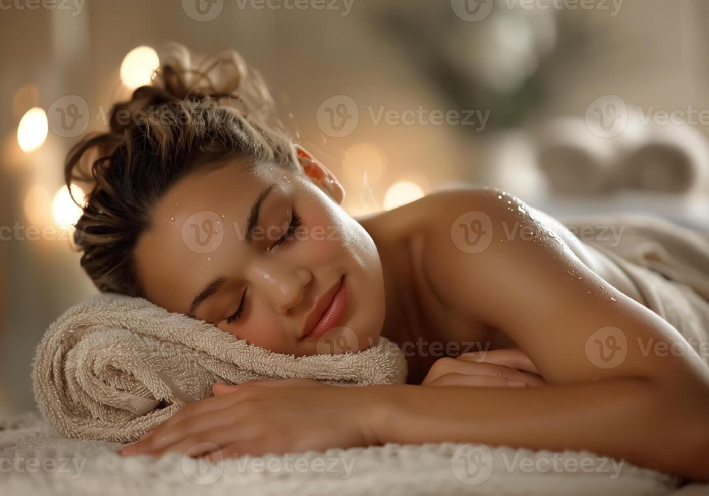 AI generated Detail of a woman relaxing in a spa. photo