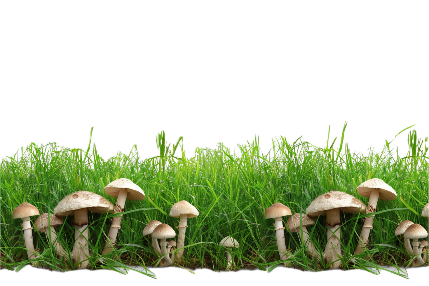 AI generated Wild Mushrooms Growing in Lush Grass png