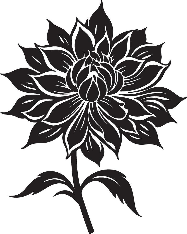 Dahlia Flower Silhouette Vector Illustration White Background