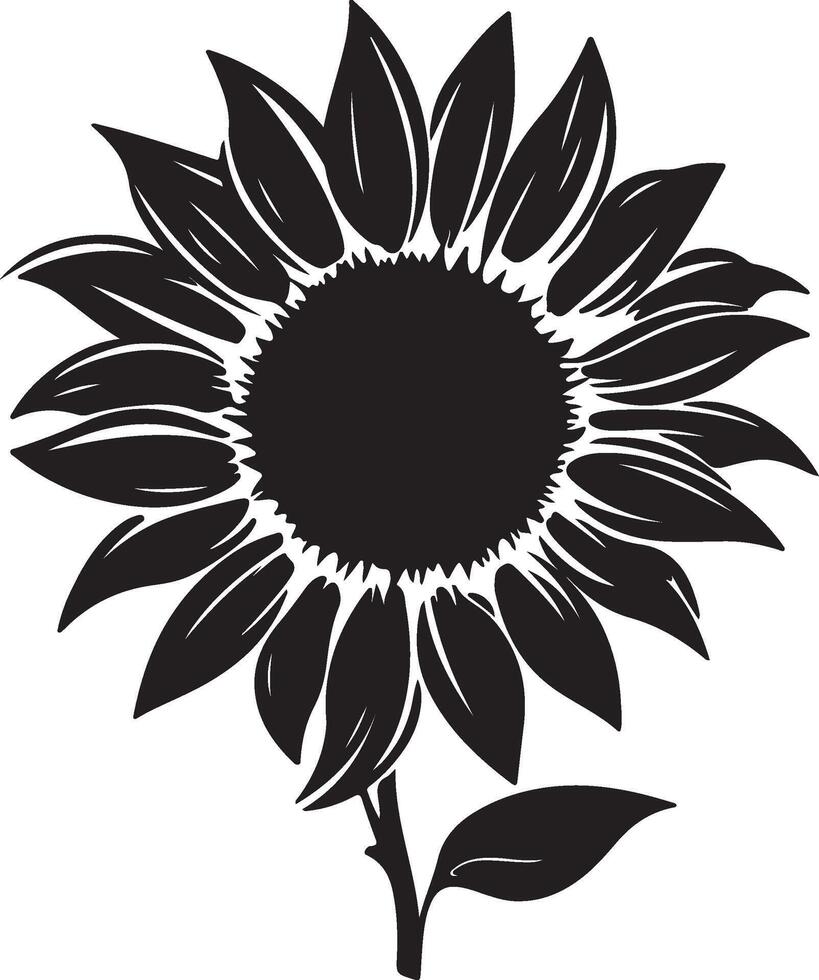 Sunflower Silhouette Vector Illustration White Background