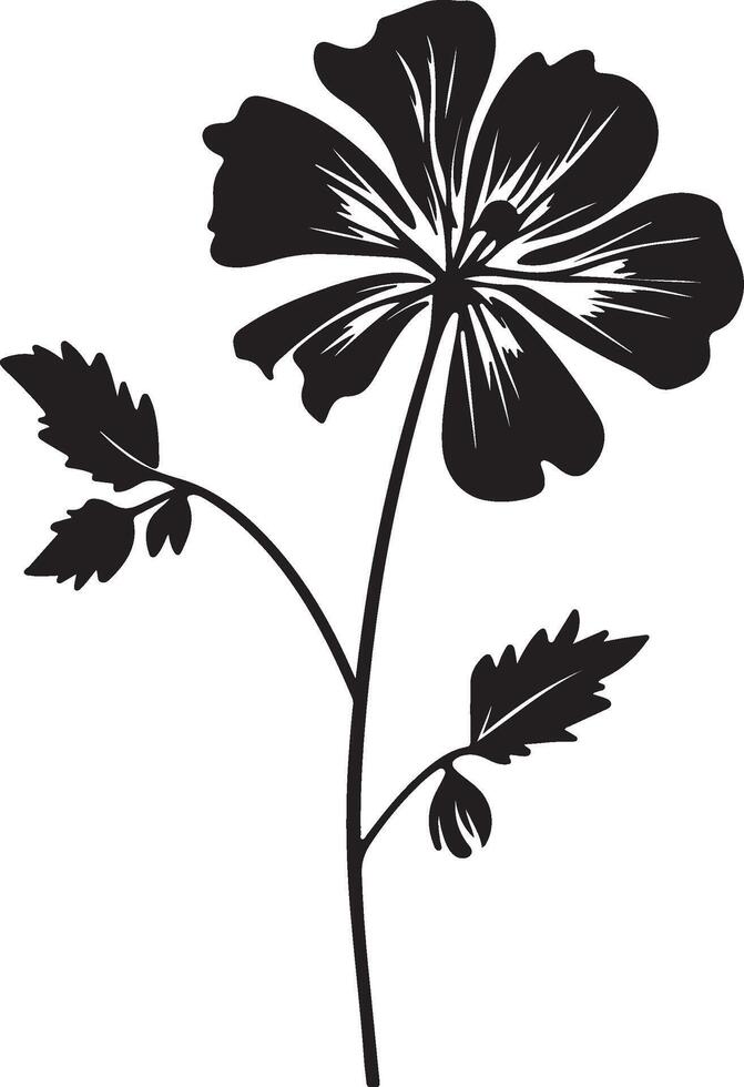 Geranium Flower Silhouette Vector Illustration White Background