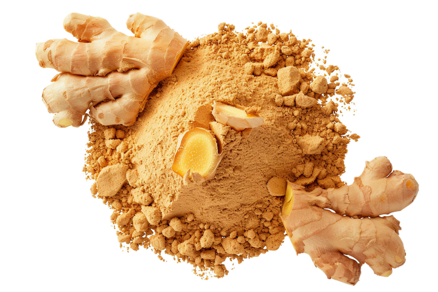 AI generated Fresh Ginger Root and Ground Ginger Powder png