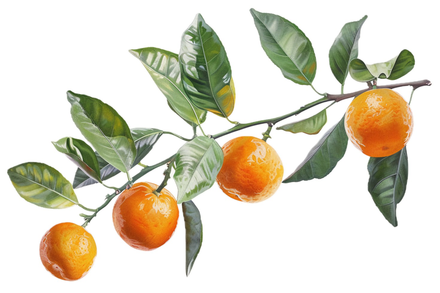AI generated Fresh Oranges with Leaves on Branch png