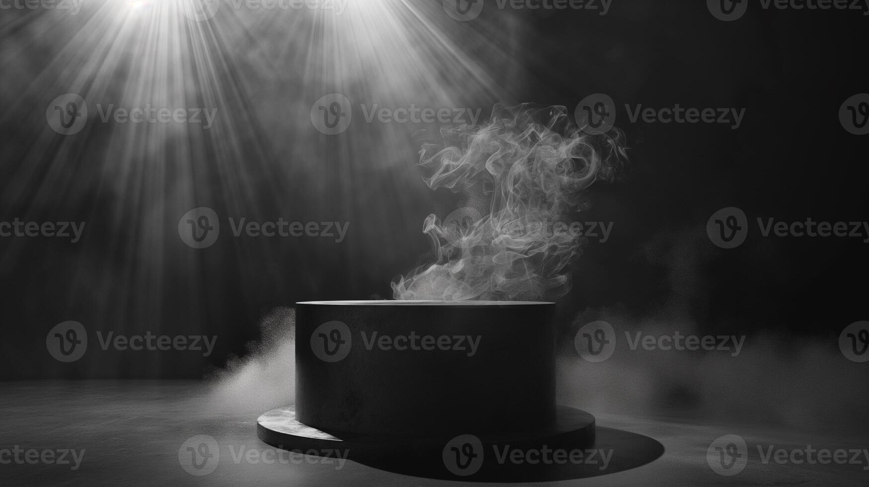 AI generated Black magic podium with smoke on a black background photo