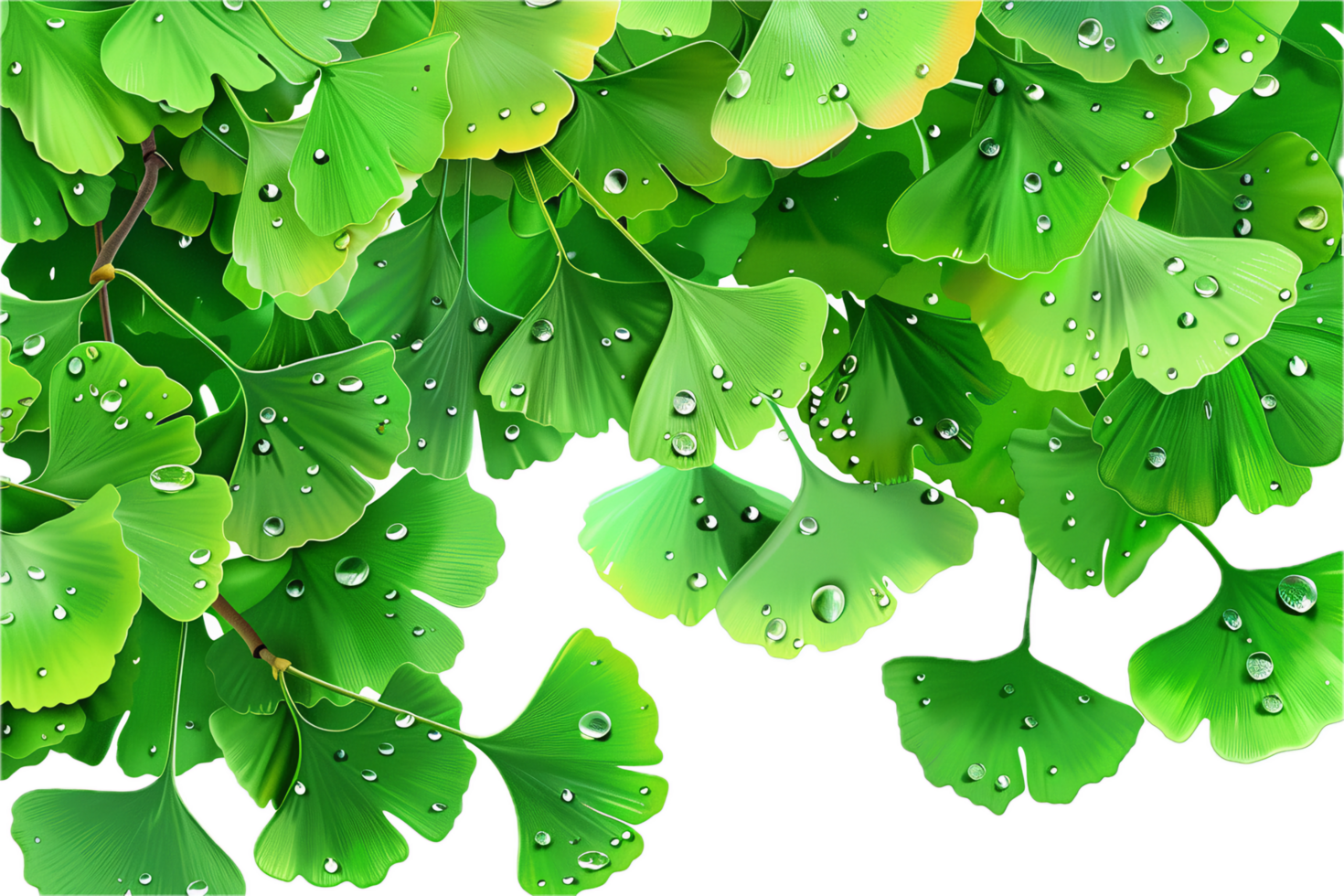 AI generated Ginkgo Biloba Leaves with Water Droplets png