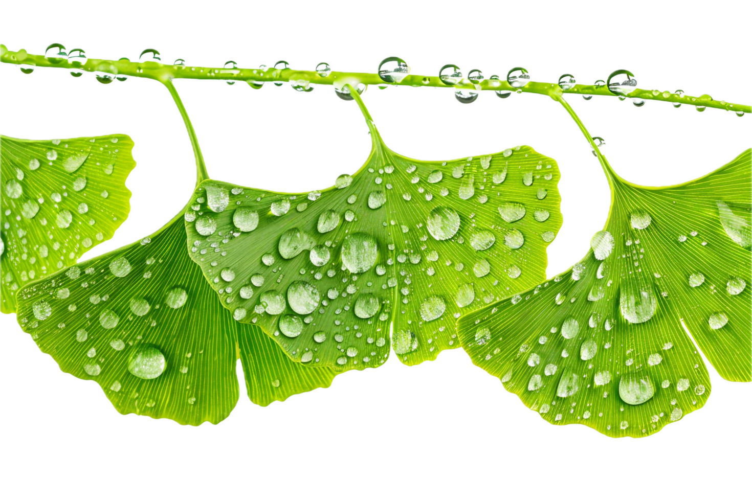 AI generated Ginkgo Biloba Leaves with Water Droplets png