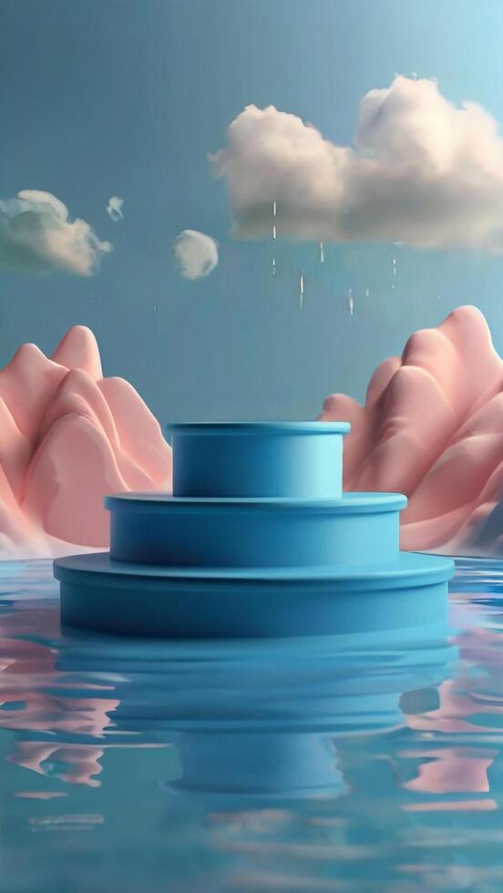 AI generated Background podium pink 3d product sky platform display cloud pastel scene render stand. Pink podium stage minimal abstract background beauty dreamy space studio pedestal smoke showcase photo