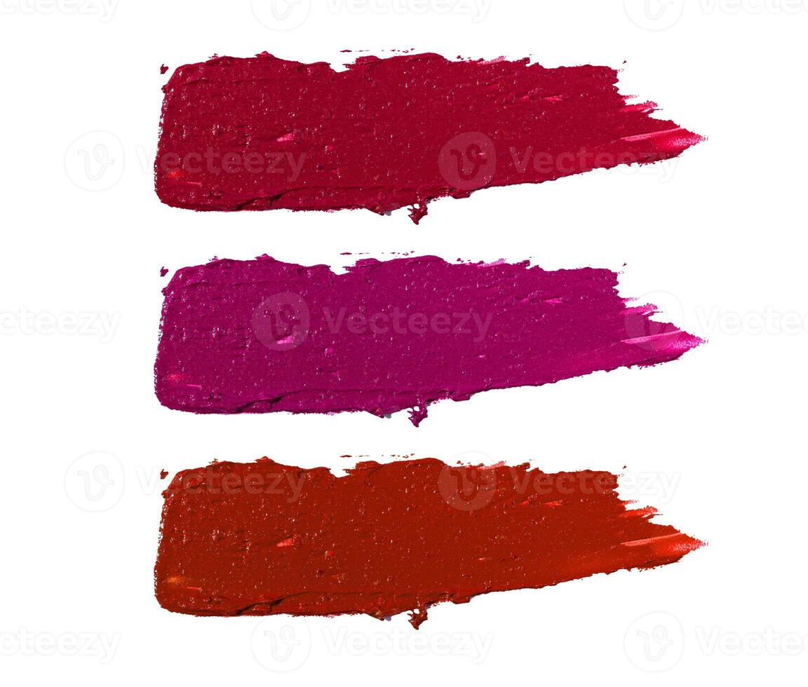 Various lipstick swatch stroke isolated on white photo