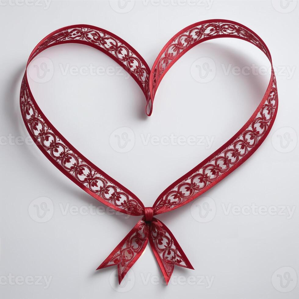 AI generated Red ribbon in the shape of a heart on a white background. photo