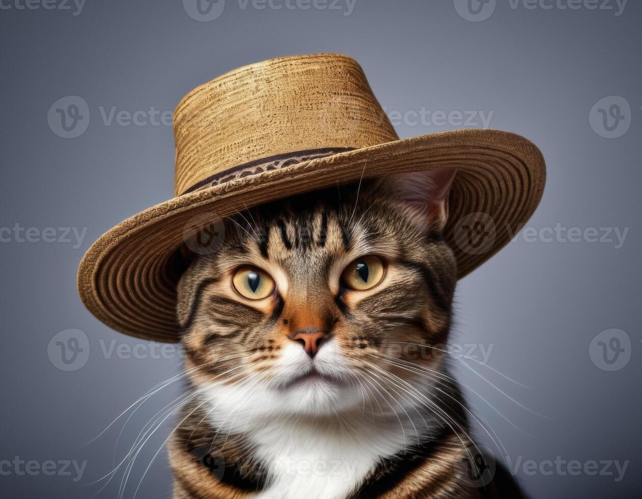 ai generado retrato de un gato en un sombrero. foto