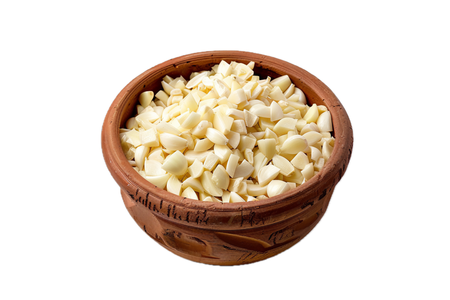 AI generated Clay Bowl Full of Fresh Garlic Cloves png