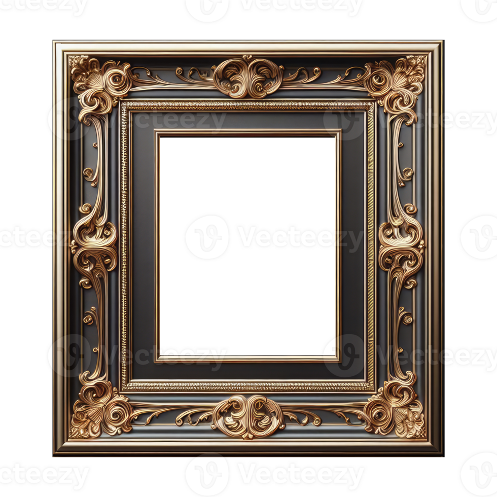 AI generated old vintage antique royal photo frame with beautiful carvings png