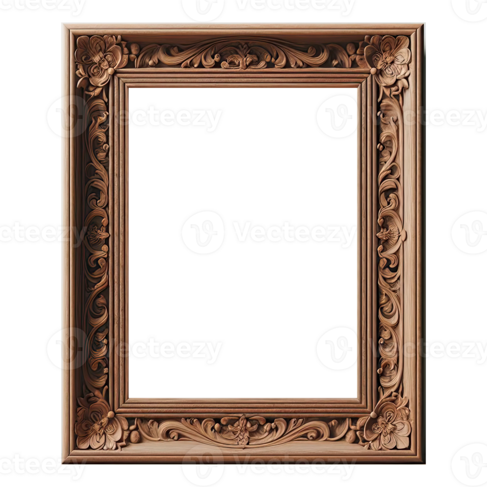 AI generated old vintage antique royal photo frame with beautiful carvings png