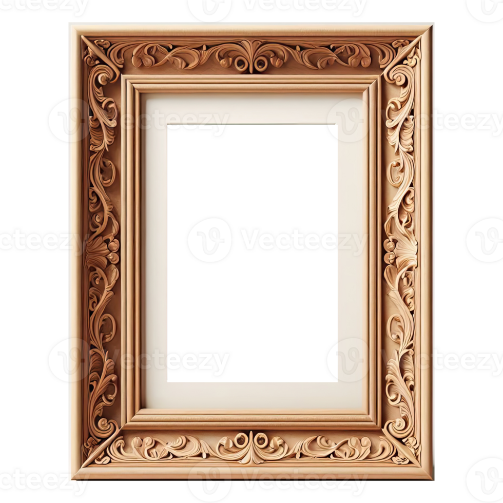 AI generated old vintage antique royal photo frame with beautiful carvings png