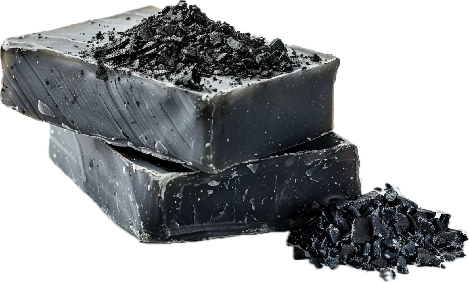 AI generated Handmade Black Charcoal Soap Bar with Scrub Particles png