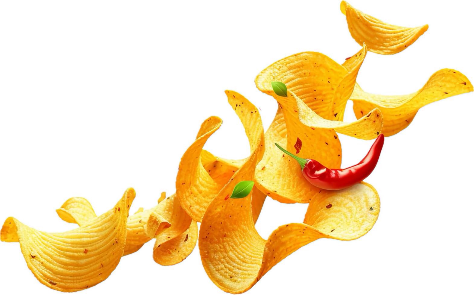 AI generated Floating Spicy Potato Chips with Chili Pepper png