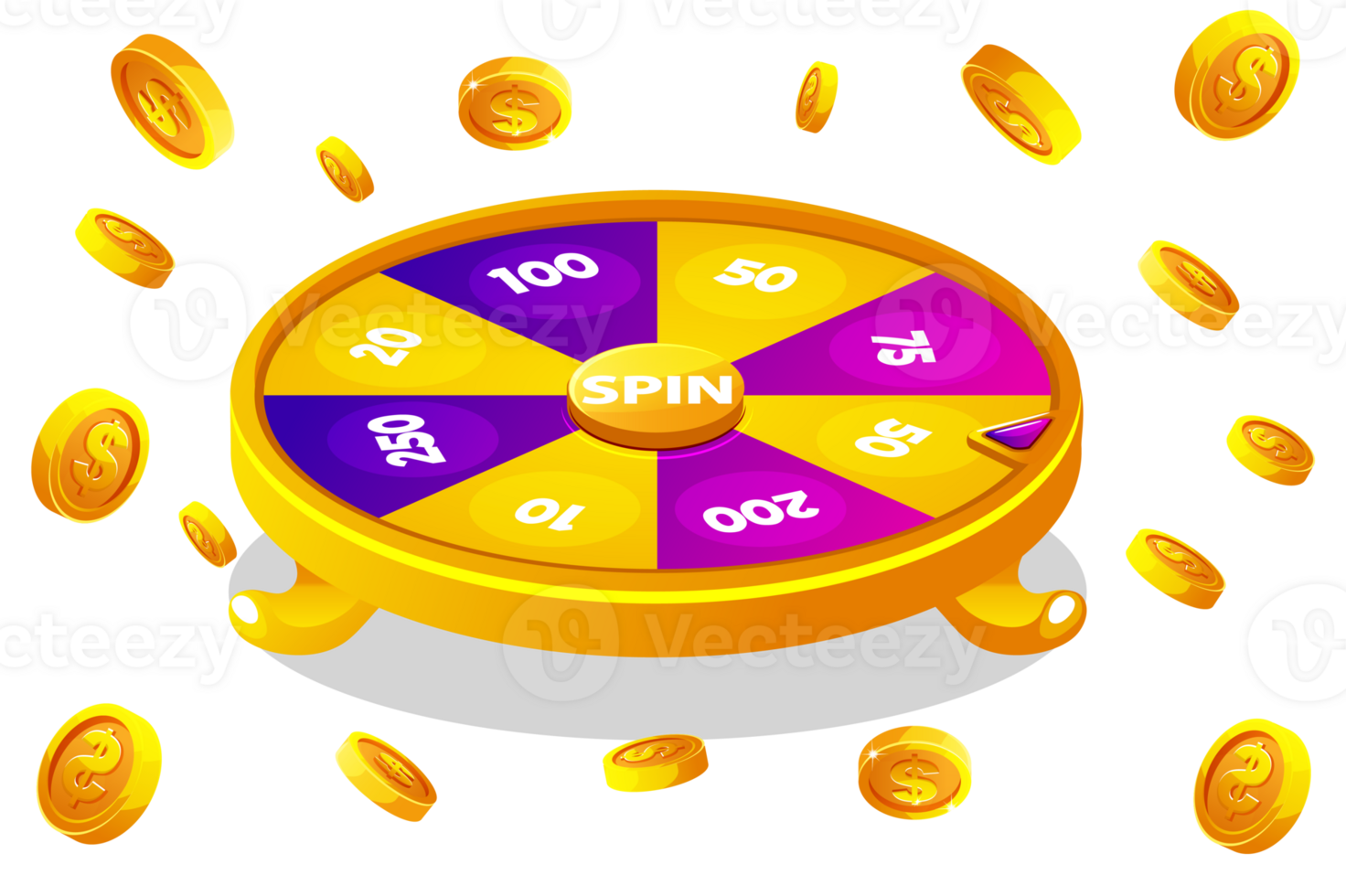 Wheel of fortune for the casino. Background with explosion coins. png