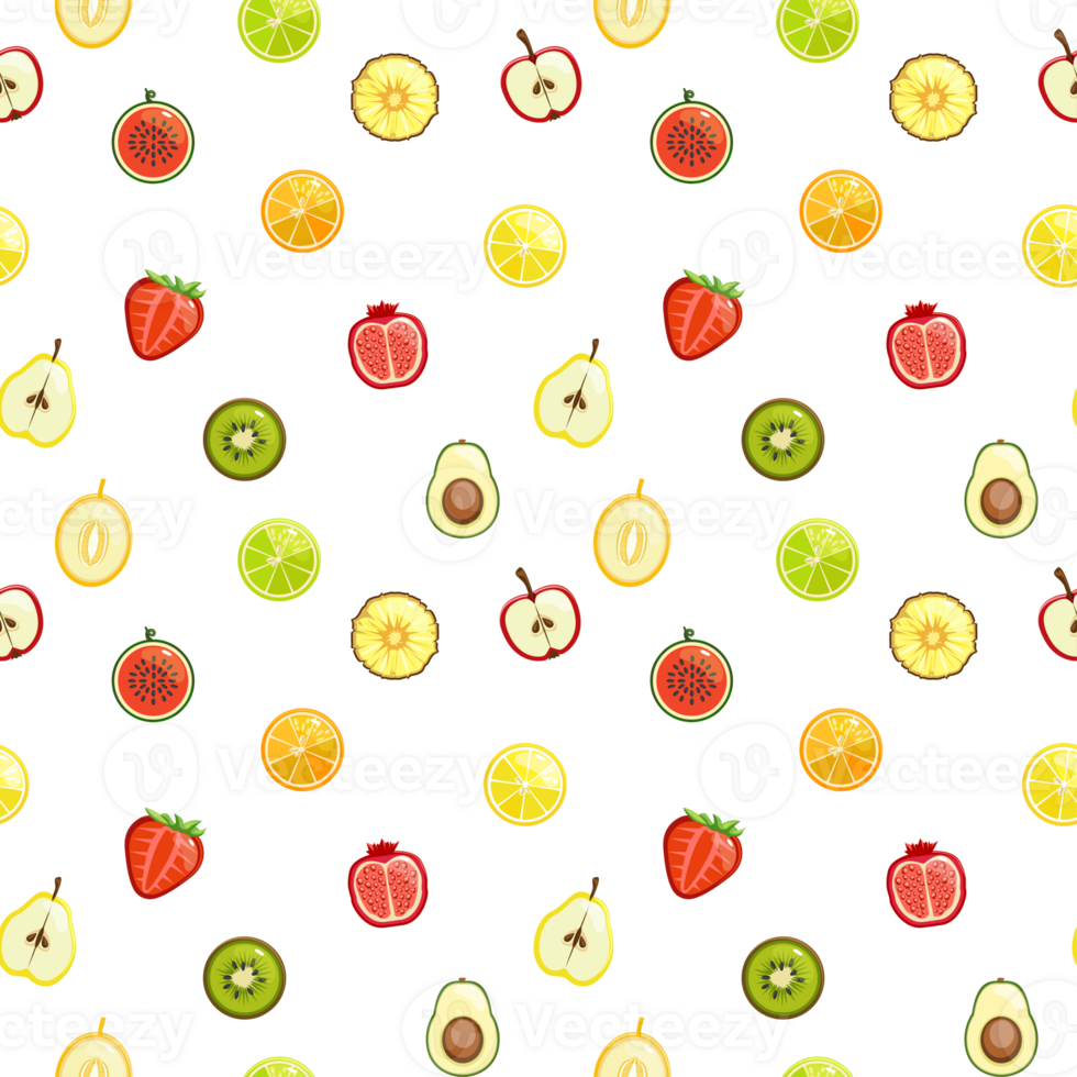 Summer seamless pattern with half fruits. png